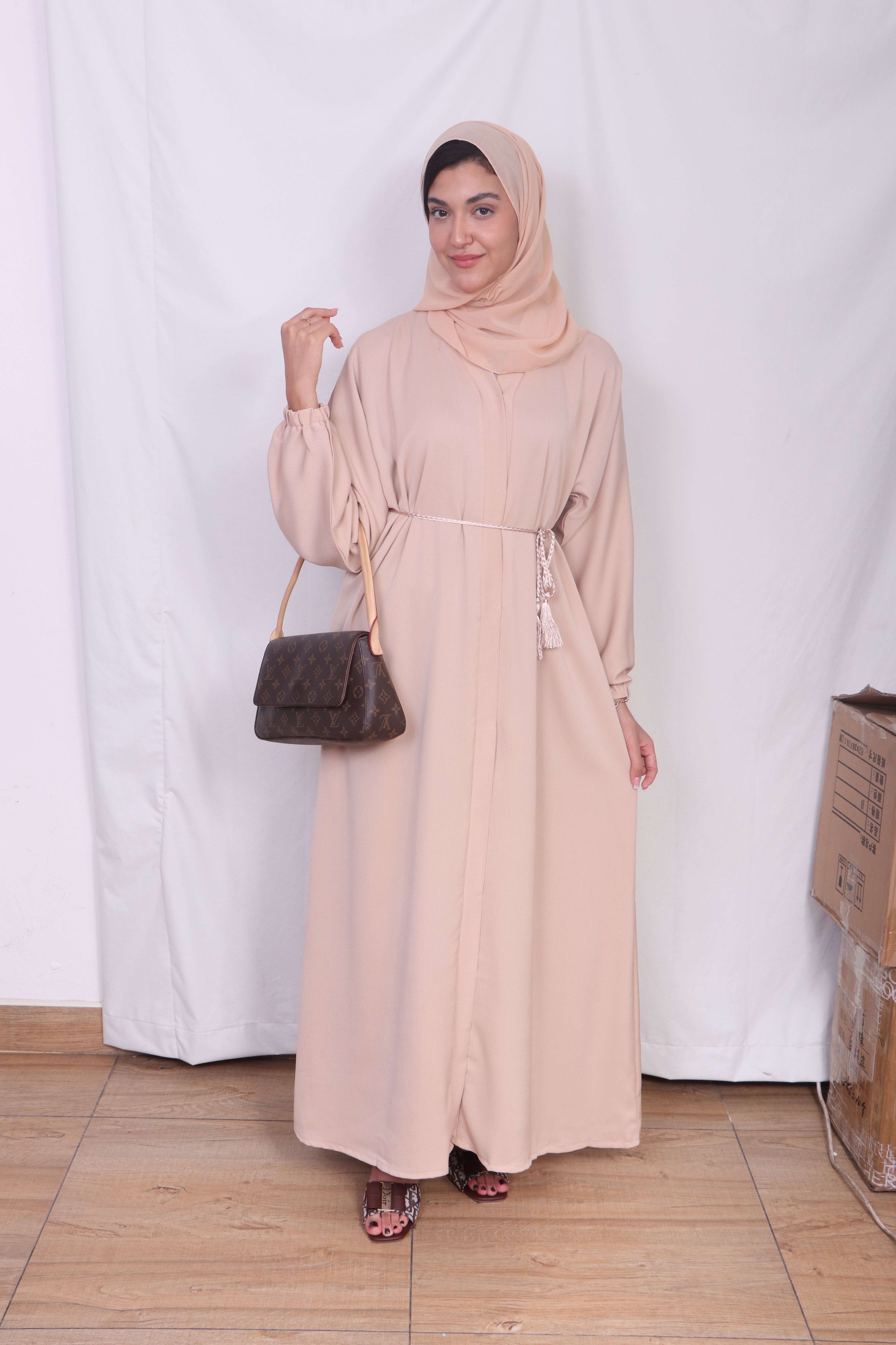 Beige Light Pink Abaya A7 - Women's Islamic Clothing - Muslim Fashion